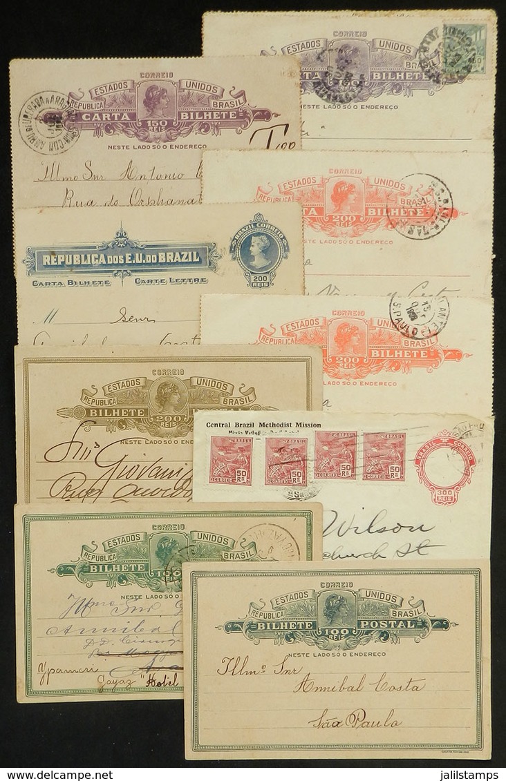 176 BRAZIL: 9 Old Postal Stationeries: Postal Cards, Lettercards And One Envelope, VF General Quality, Interesting Group - Interi Postali