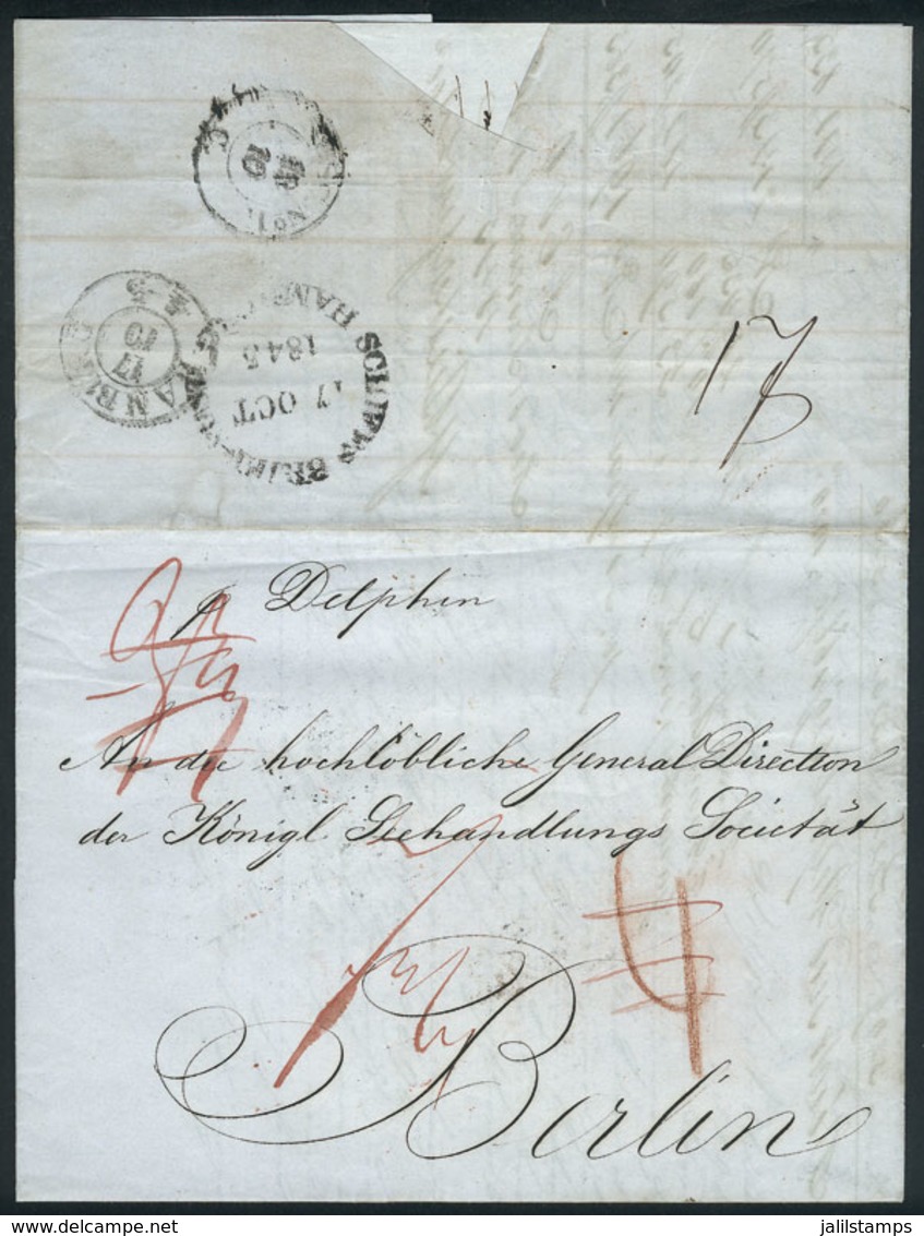 181 BRAZIL: Entire Letter Dated Rio De Janeiro 16/AU/1845, Sent To Berlin (Germany), With Hamburg Arrival Of 17/OC, Exce - Andere & Zonder Classificatie