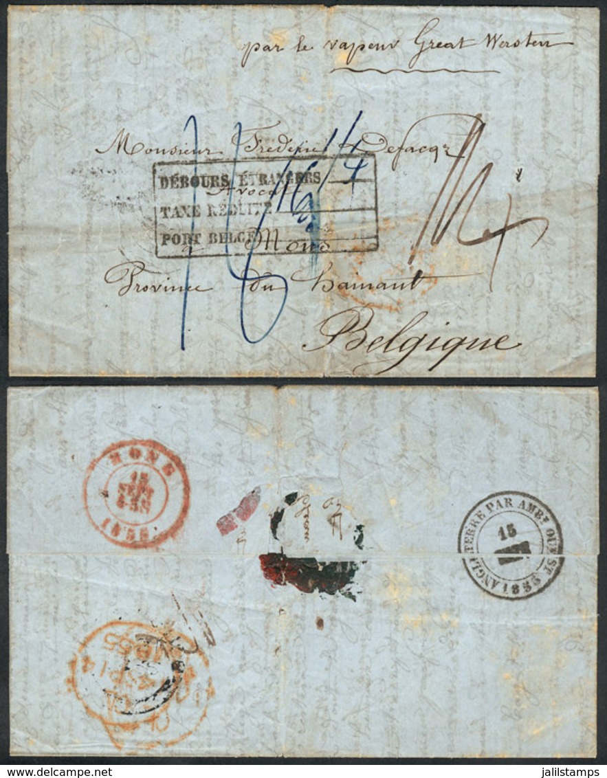 187 BRAZIL: Entire Letter Sent From Pernambuco To BELGIUM On 21/AU/1855 Via Steamship "Great Western", On Reverse With S - Altri & Non Classificati
