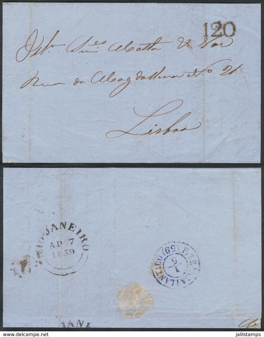 191 BRAZIL: Entire Letter Sent From Rio De Janeiro To Lisboa On 7/AP/1858 Via British Mail, Excellent Quality! - Otros & Sin Clasificación