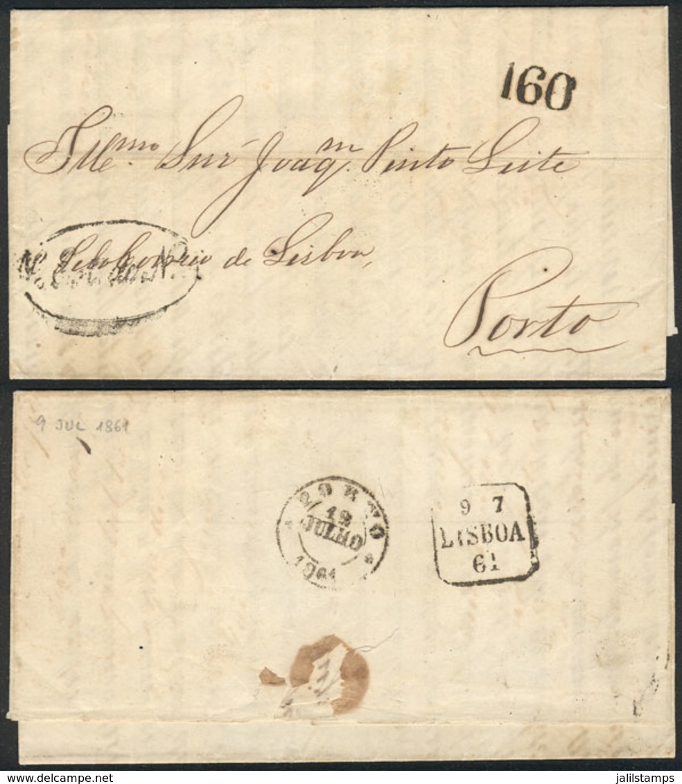 193 BRAZIL: 20/MAY/1861 CAMATÁ? - Porto: Entire Letter With Various Markings On Front And Reverse, Excellent Quality! - Altri & Non Classificati