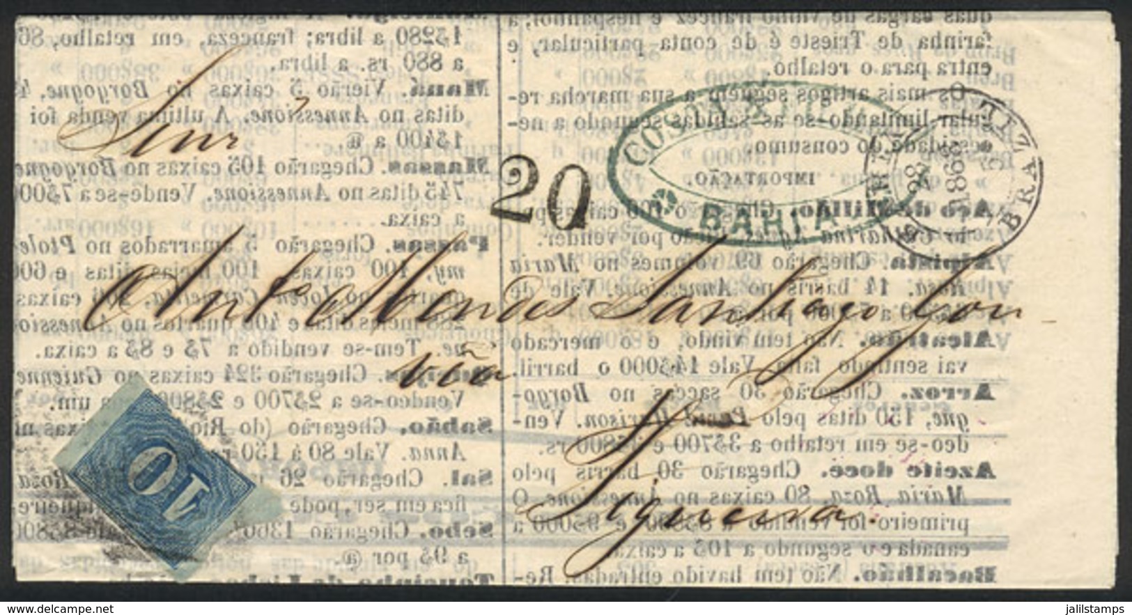 195 BRAZIL: Commercial Circular (price List) Franked With 10Rs. (Sc.37 ALONE), Sent From BAHIA To Figuera On 28/MAY/1868 - Altri & Non Classificati