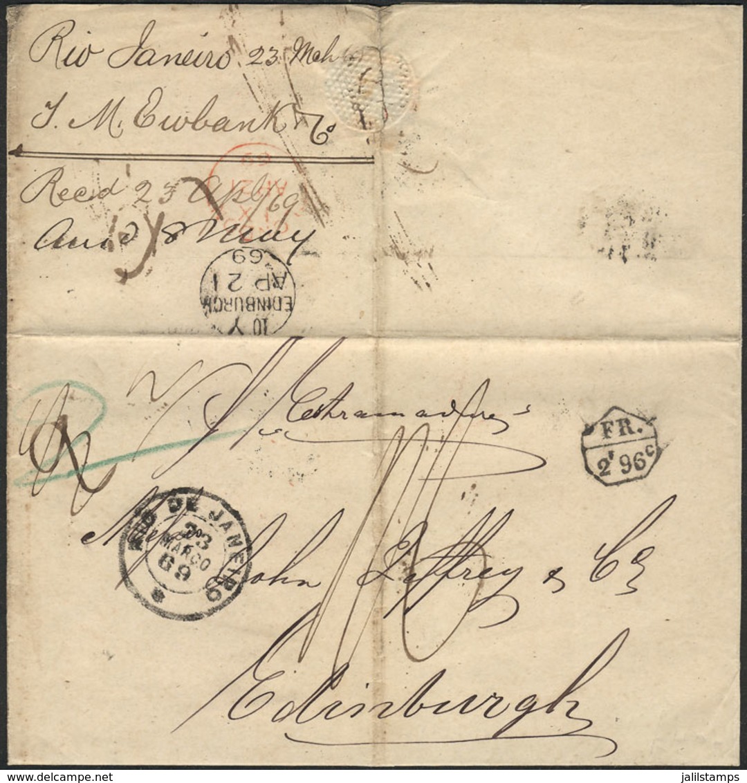 197 BRAZIL: 23/MAR/1869 Rio De Janeiro - Edinburgh: Entire Letter With Rio Datestamp, Sent Via French Steamship 'Extrema - Altri & Non Classificati