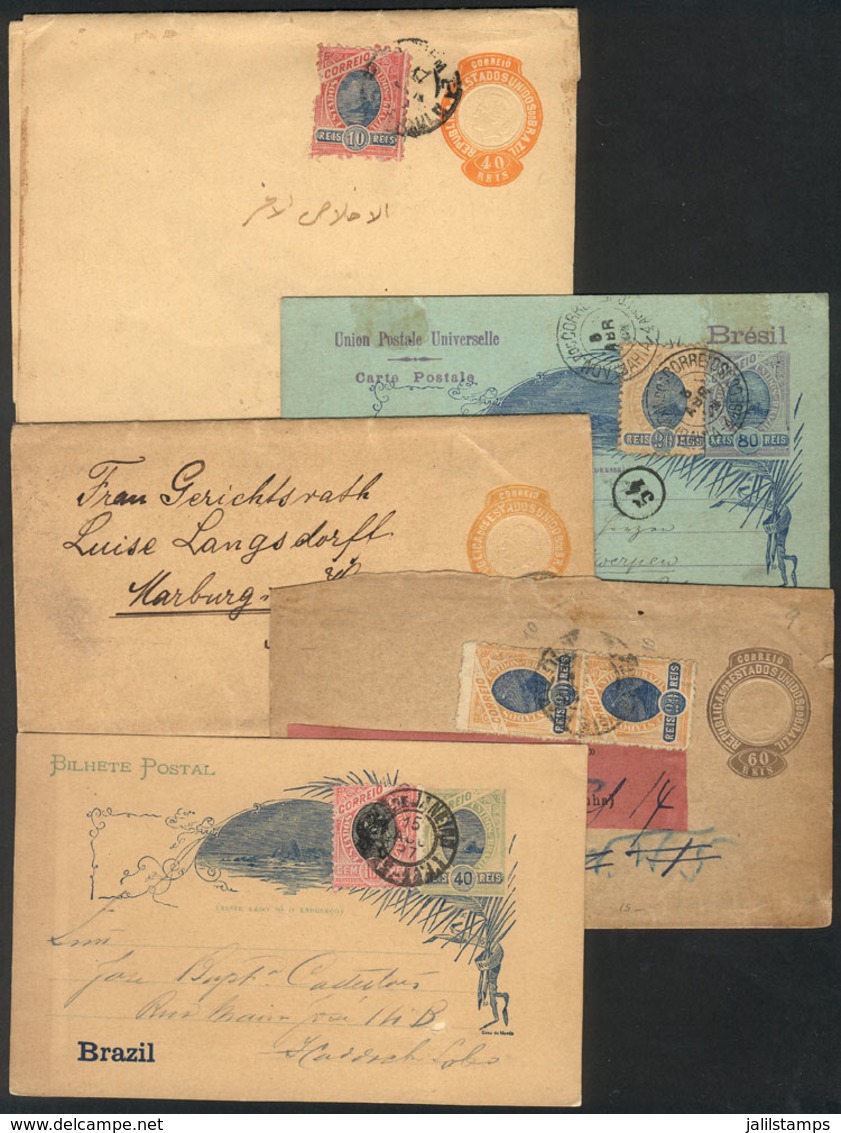 212 BRAZIL: 5 Uprated Postal Stationeries Used Between 1897 And 1900 Approx., Including One Sent To EGYPT, Very Interest - Altri & Non Classificati