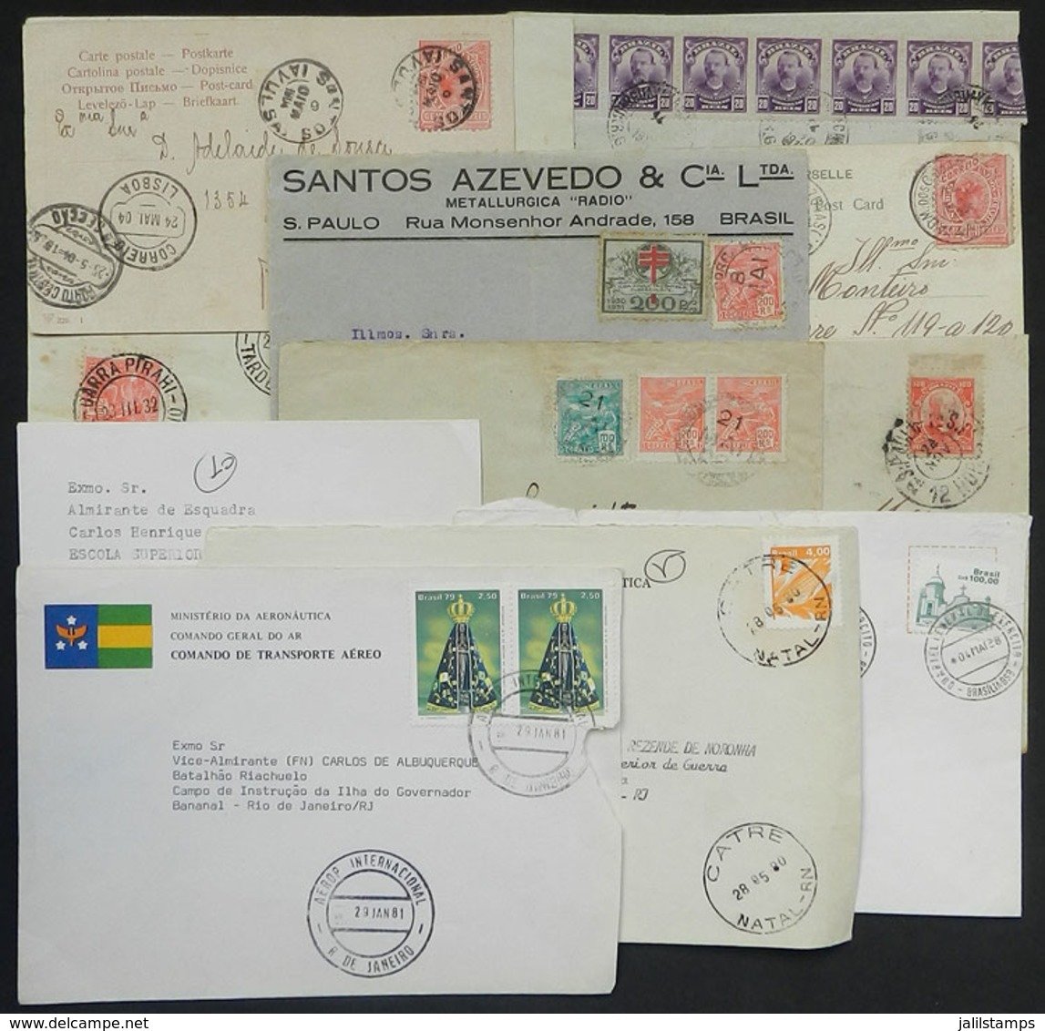 222 BRAZIL: 11 Covers And Cards Used Between 1904 And 1988, With Some Interesting Cancels, Also Some Attractive Postages - Altri & Non Classificati
