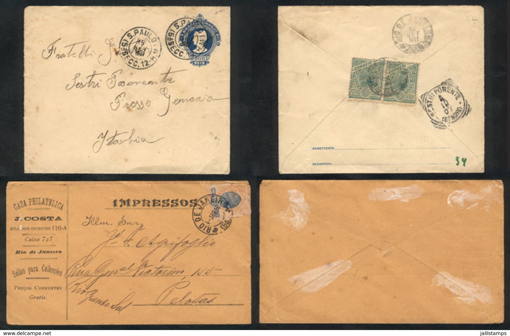 228 BRAZIL: 2 Covers Used In 1906 And 1907 With Nice Postages, VF! - Otros & Sin Clasificación