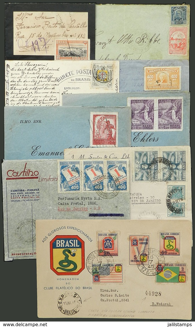 233 BRAZIL: 9 Covers Used Between 1908 And 1946, With Nice Postages Of Commemorative Stamps, In Some Cases Used ALONE, G - Altri & Non Classificati