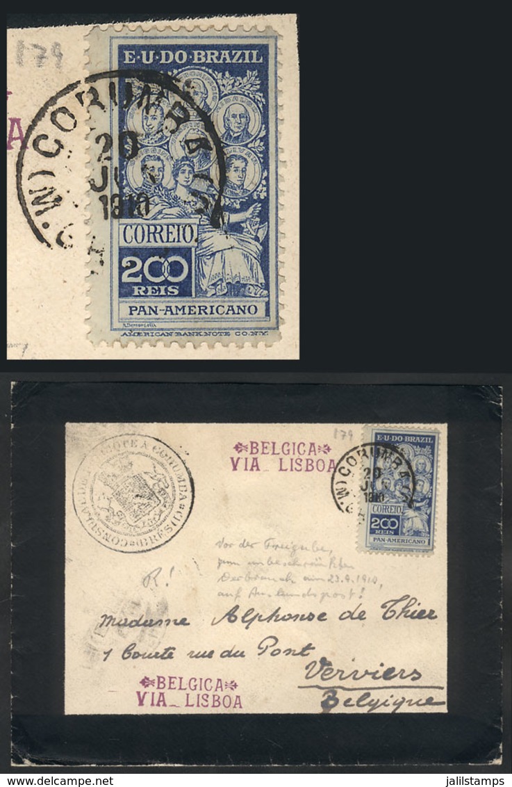 240 BRAZIL: 20/JUN/1910 Corumbá - Belgium: Mourning Cover Franked By RHM.C-9 ALONE, Excellent Quality! - Altri & Non Classificati