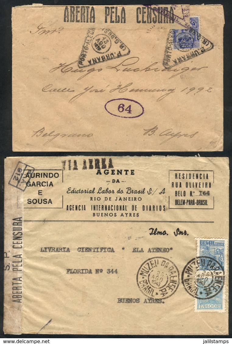 255 BRAZIL: 2 Covers Sent To Argentina In 1918 And 1943, Both CENSORED, VF! - Otros & Sin Clasificación