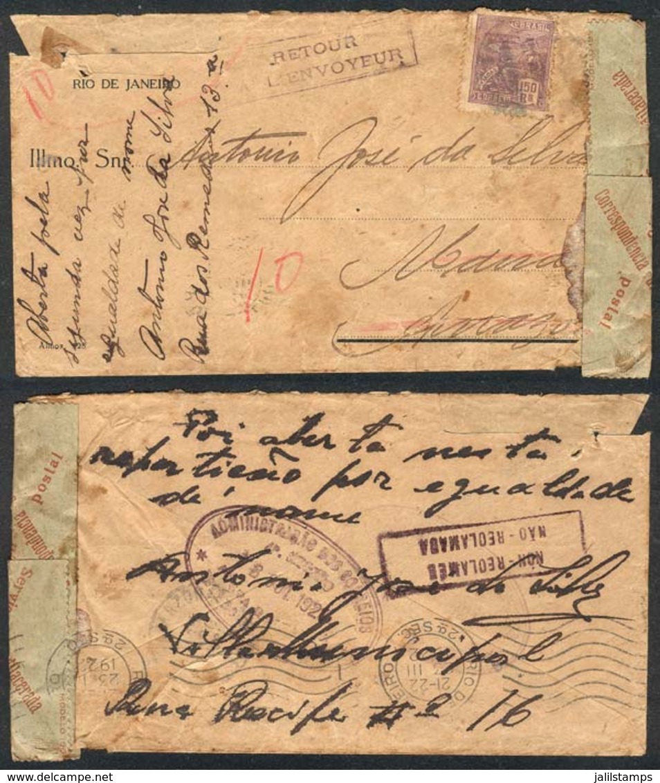268 BRAZIL: Cover Sent In Late 1921 From Rio De Janeiro To Manaos, And Returned To Sender When The Addressee Could Not B - Other & Unclassified