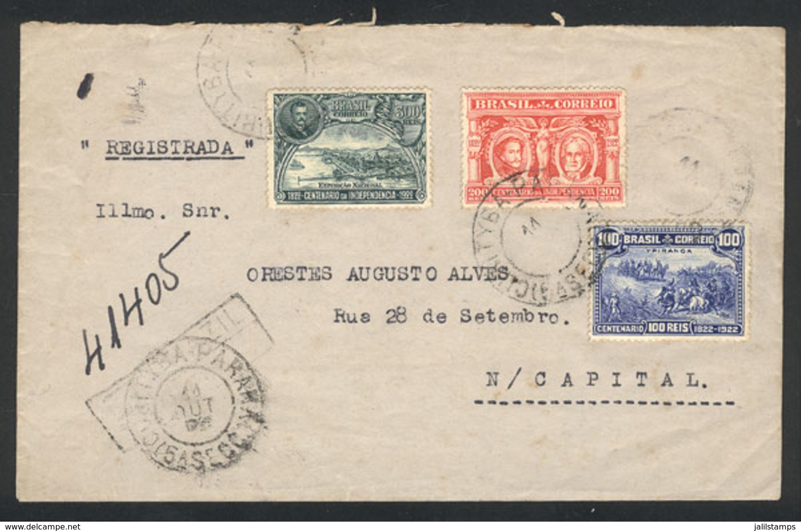 269 BRAZIL: Registered Cover Franked With The Complete Set RHM.C-14/16, Sent From Curitiba To Rio On 11/OC/1922, VF Qual - Andere & Zonder Classificatie