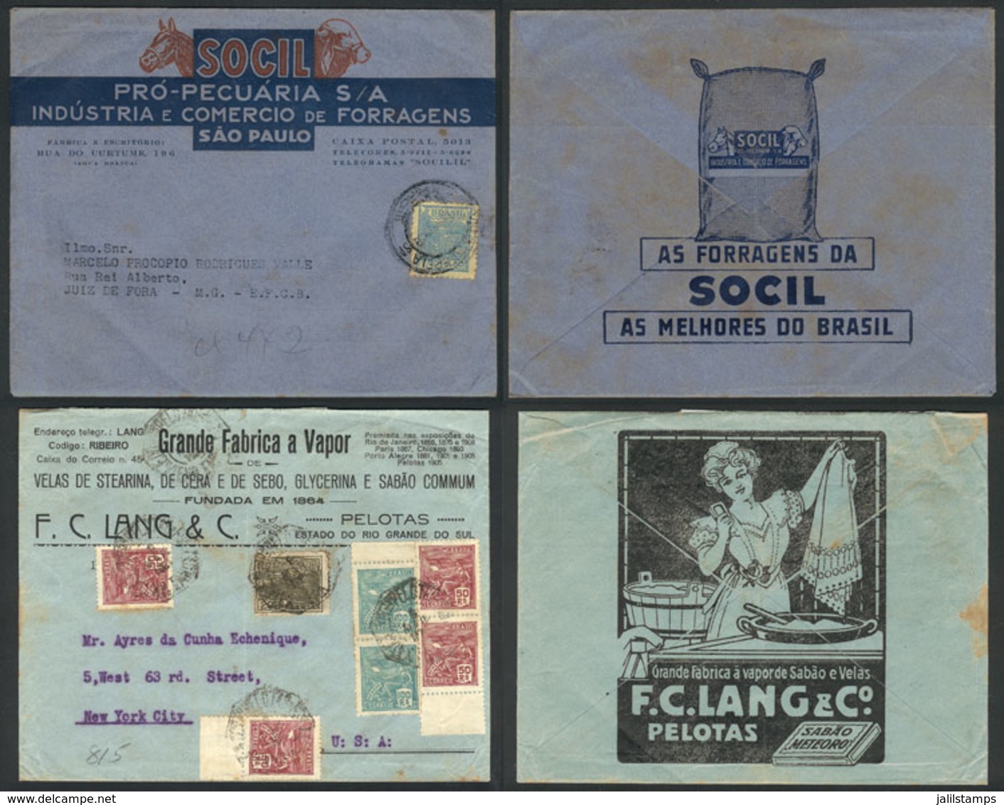 280 BRAZIL: Circa 1927/37: 7 Covers With Spectacular Advertising Corner Cards Printed On Back And/or Back, Very Thematic - Andere & Zonder Classificatie