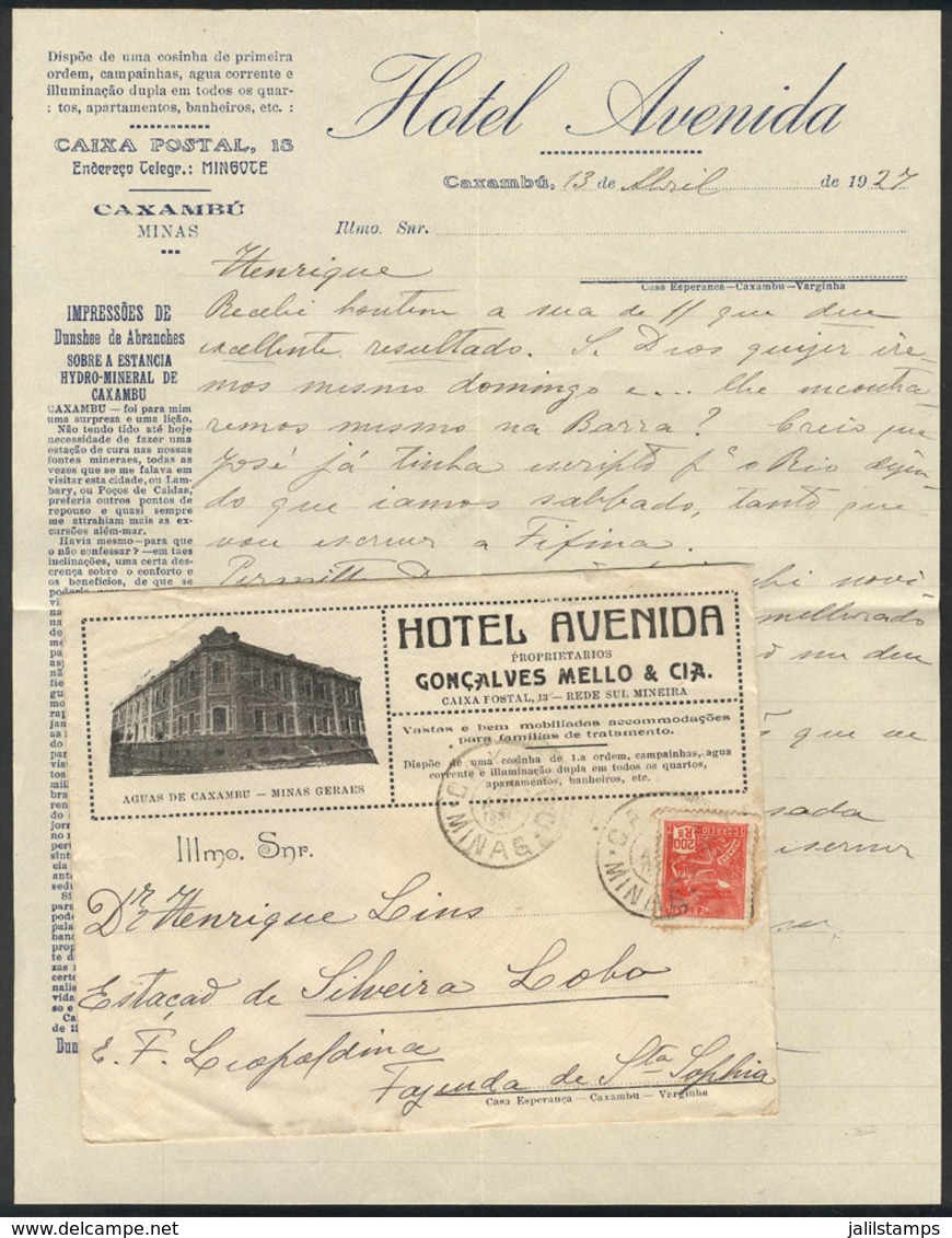 284 BRAZIL: Cover With Spectacular Advertising Corner Card Of HOTEL AVENIDA In Caxambú, Sent To Leopoldina On 13/AP/1927 - Other & Unclassified