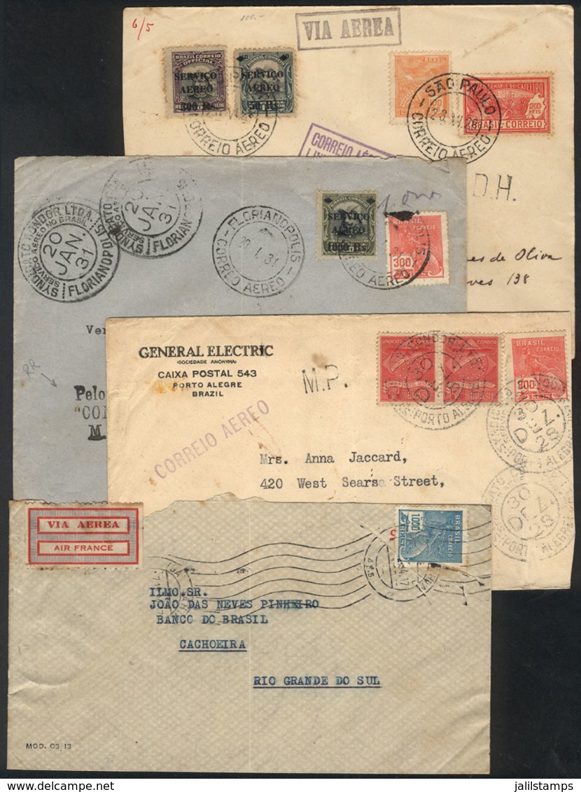 288 BRAZIL: 4 Airmail Covers Used Between 1928 And 1934, Interesting! - Sonstige & Ohne Zuordnung
