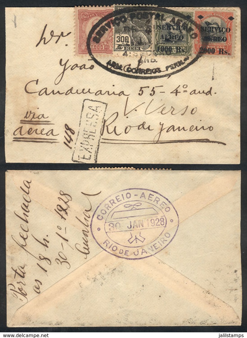 291 BRAZIL: 24/JA/1928 Pernambuco - Rio De Janeiro: Cover Flown On Experimental Flight, VF Quality, Rare! - Andere & Zonder Classificatie