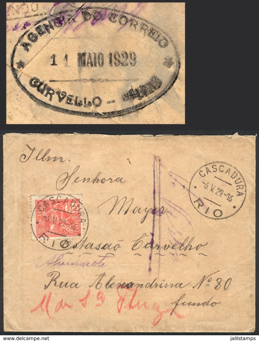 302 BRAZIL: Cover Franked With 200Rs., Sent From CASCADURA To ESTAÇAO CURVELLO On 6/MAY/1929, Rare Cancels! - Sonstige & Ohne Zuordnung