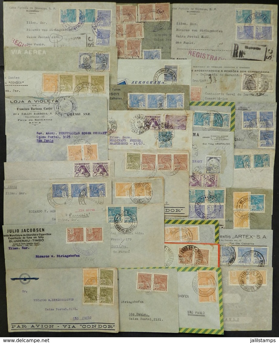 333 BRAZIL: 29 Covers Posted By Airmail Between 1931 And 1943, Some Good Postages And Postmarks, Interesting Lot For The - Sonstige & Ohne Zuordnung
