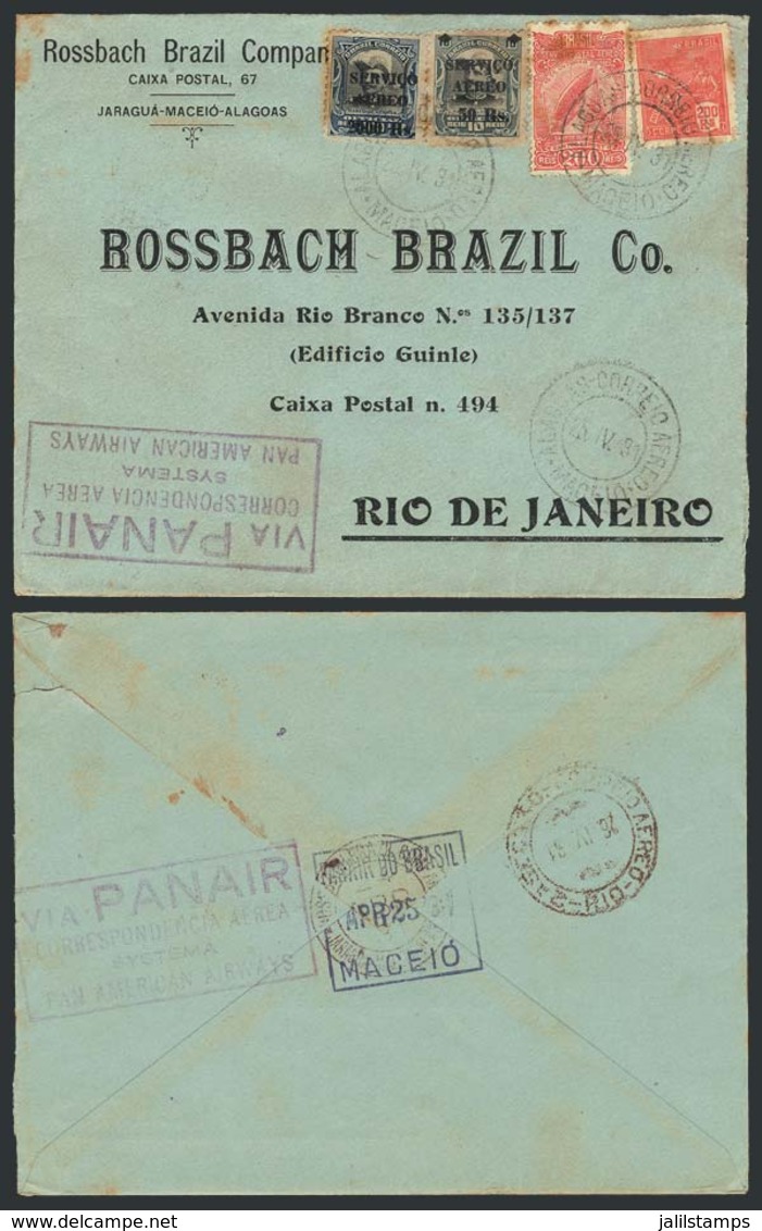 338 BRAZIL: Airmail Cover Sent From Maceio To Rio On 25/AP/1931 Via PANAIR, With Interesting Marks On Front And Reverse, - Altri & Non Classificati