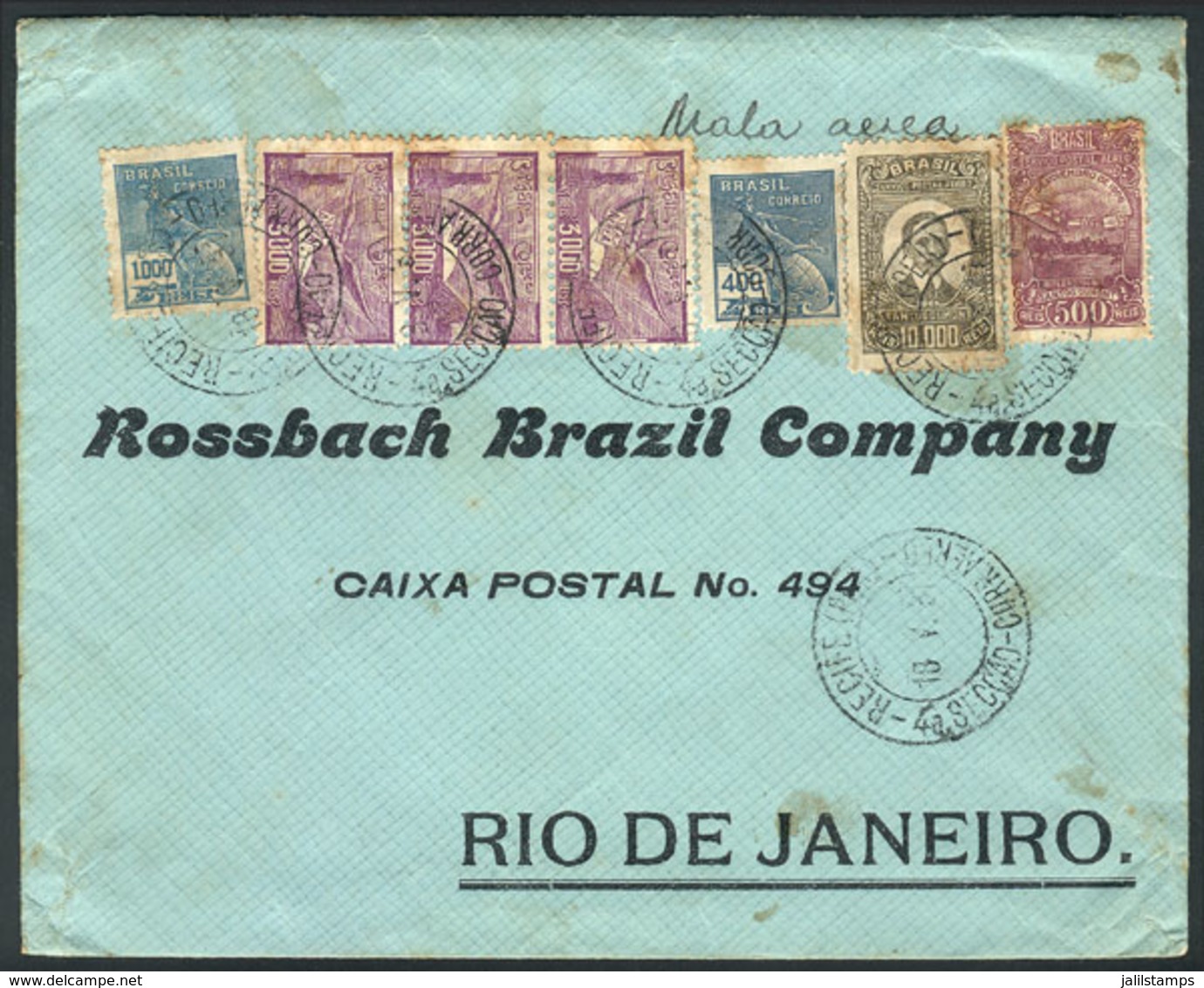 339 BRAZIL: Airmail Cover Sent From Recife To Rio On 18/MAY/1931 Franked With 20,900Rs., Very Nice! - Andere & Zonder Classificatie