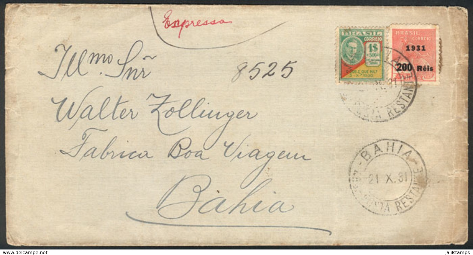 354 BRAZIL: Cover Used In Bahia On 21/OC/1931 By EXPRESS Mail, Franked With 1200Rs., Interesting! - Sonstige & Ohne Zuordnung