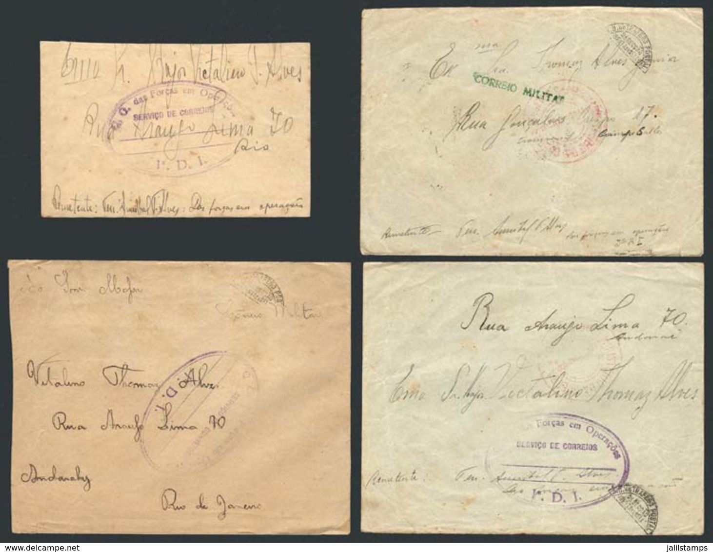 359 BRAZIL: 4 Covers Sent To Rio De Janeiro In 1932, All With Military Franchise And Very Interesting Marks, VF Quality, - Andere & Zonder Classificatie