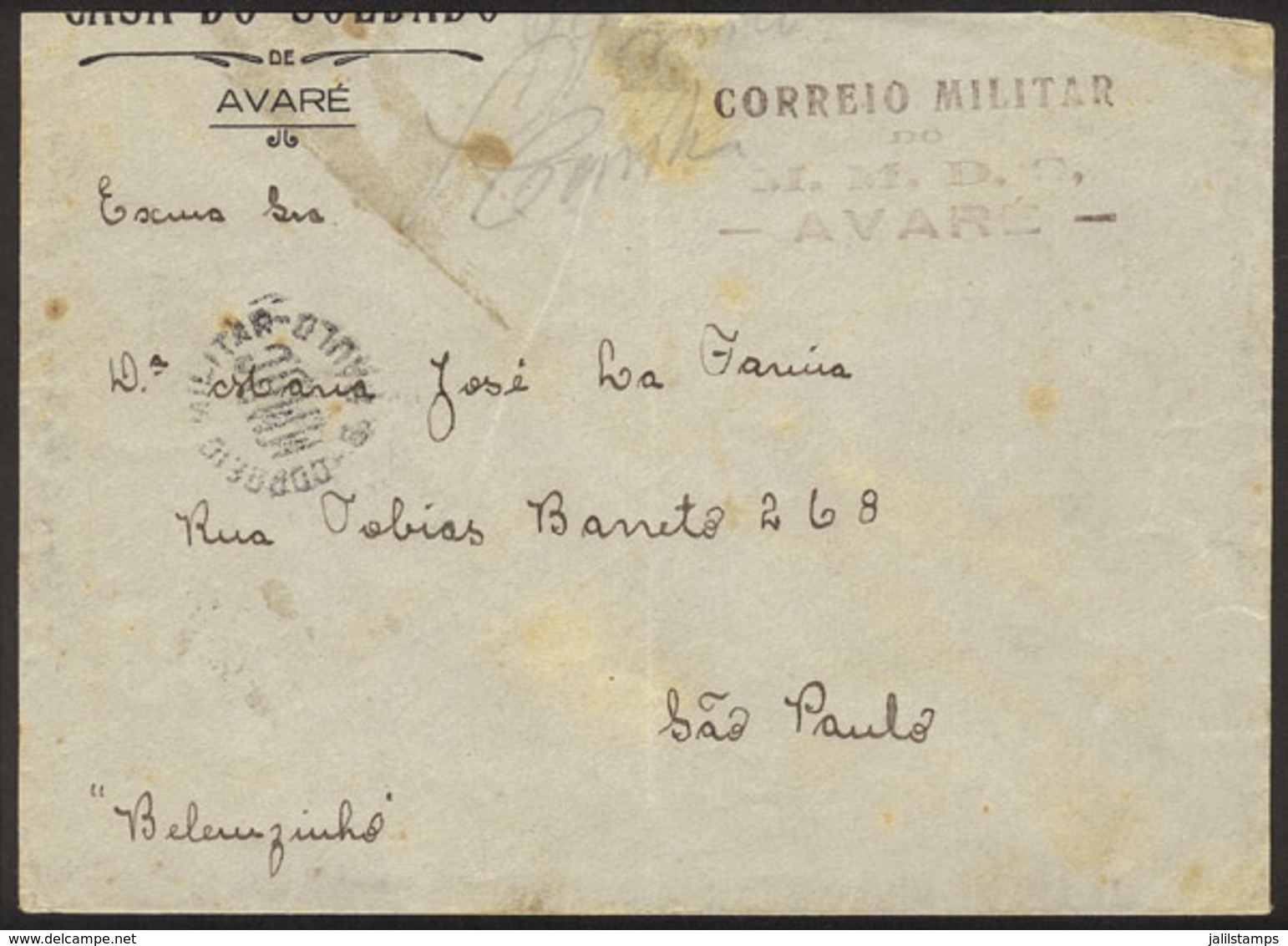 360 BRAZIL: September 1932, SAO PAULO REVOLUTION: Cover Sent By A Revolutionary Soldier From The Battle Front In Avaré,  - Altri & Non Classificati