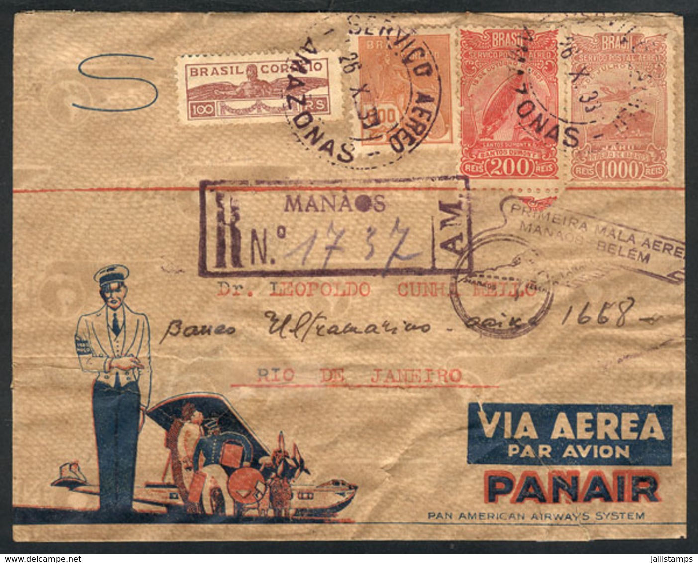 409 BRAZIL: 26/OC/1933 Manaos - Belem: PANAIR First Flight, Cover Of VF Quality! - Otros & Sin Clasificación