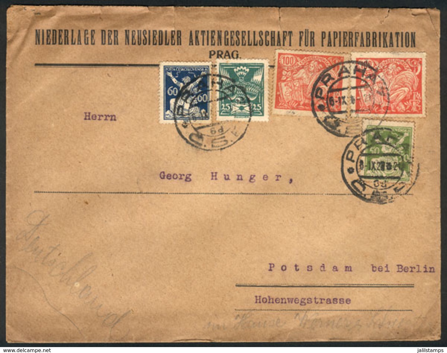 855 CZECHOSLOVAKIA: Cover Sent From Praha To Germany On 6/NO/1923, Nice Postage! - Altri & Non Classificati