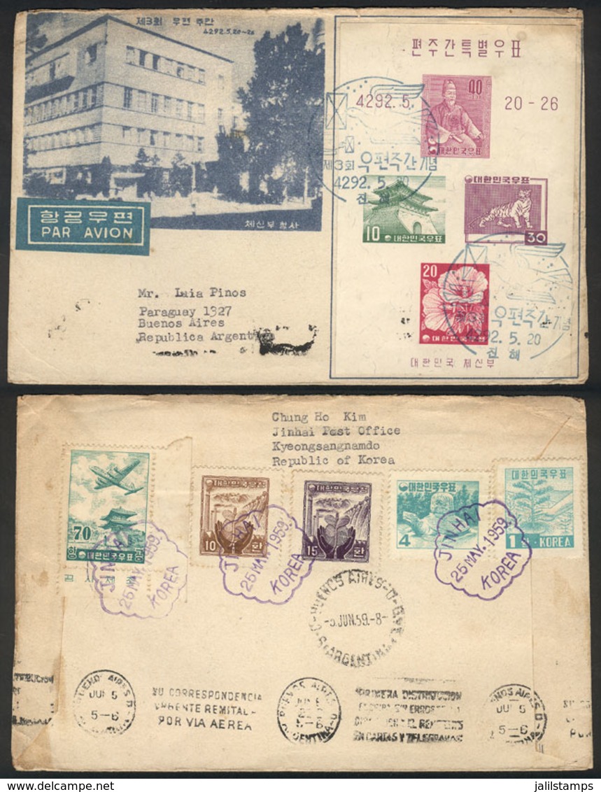 865 SOUTH KOREA: Cover Sent From Jinhai To Argentina On 25/MAY/1959 With Very Handsome Postage, Fine Quality, Rare Desti - Korea, South