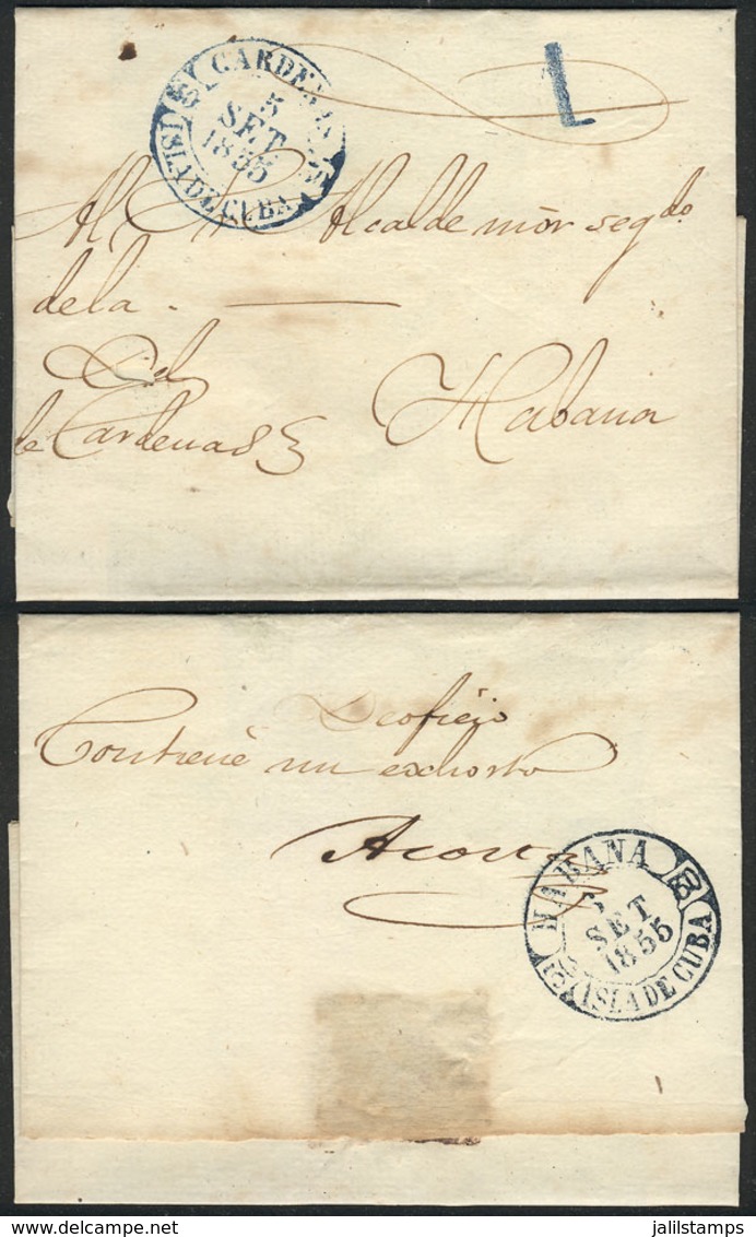 872 CUBA: Folded Cover Sent From CARDENAS To Habana On 5/SE/1855, Excellent Quality! - Sonstige & Ohne Zuordnung