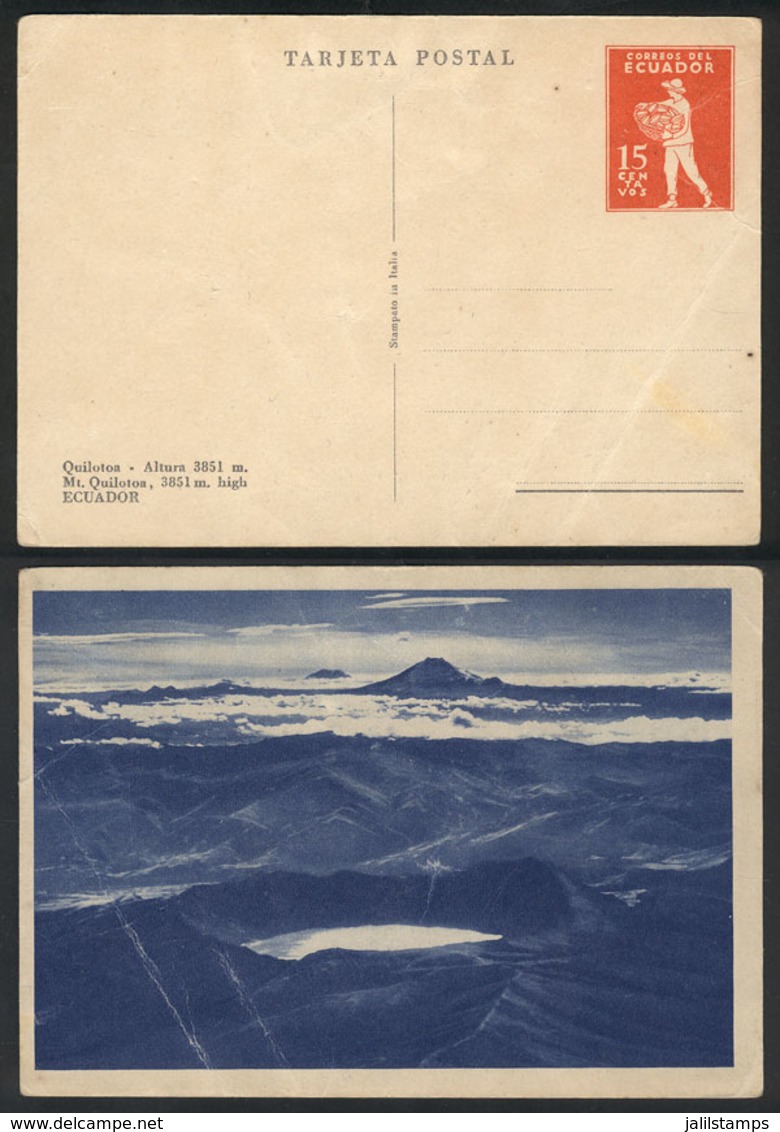876 ECUADOR: 15c. Postal Card Illustrated On Back With View Of The Quiillota (volcano), Some Minor Defects But Of Fine A - Ecuador