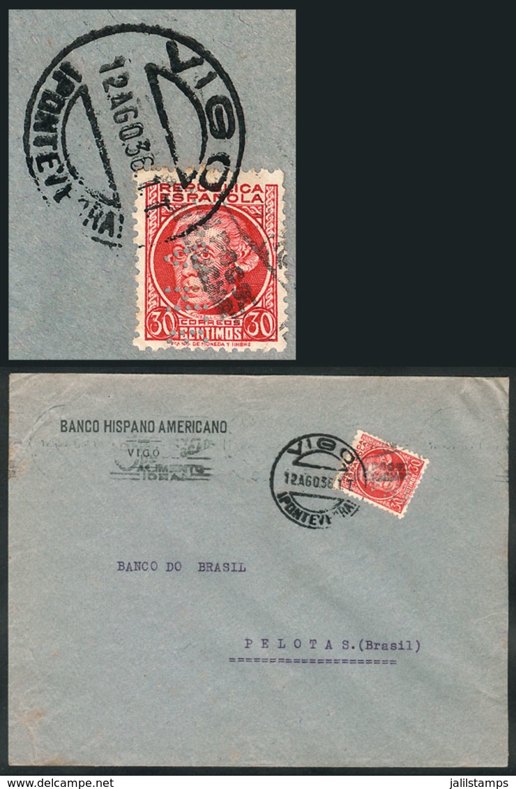 890 SPAIN: PERFIN: Cover Sent From Vigo To Brazil On 12/AU/1936, Franked With 3c. Stamp With "B.H.A." Perfin, VF Quality - Andere & Zonder Classificatie