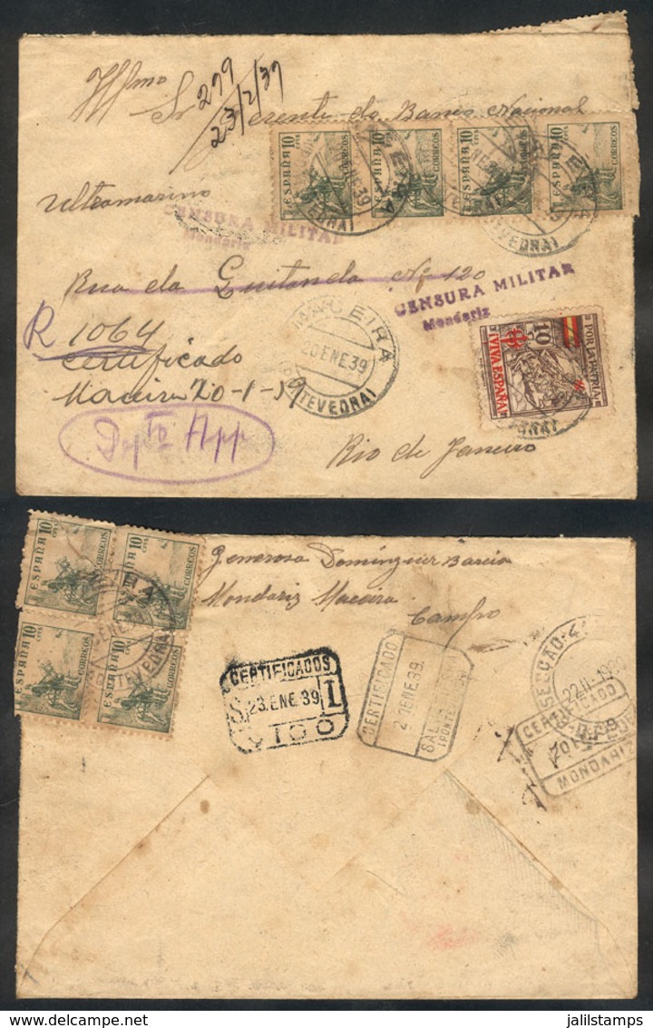 898 SPAIN: Registered Cover Sent From MACEIRA To Rio De Janeiro On 20/JA/1939, With Nice Postage On Front And Back, Seve - Altri & Non Classificati