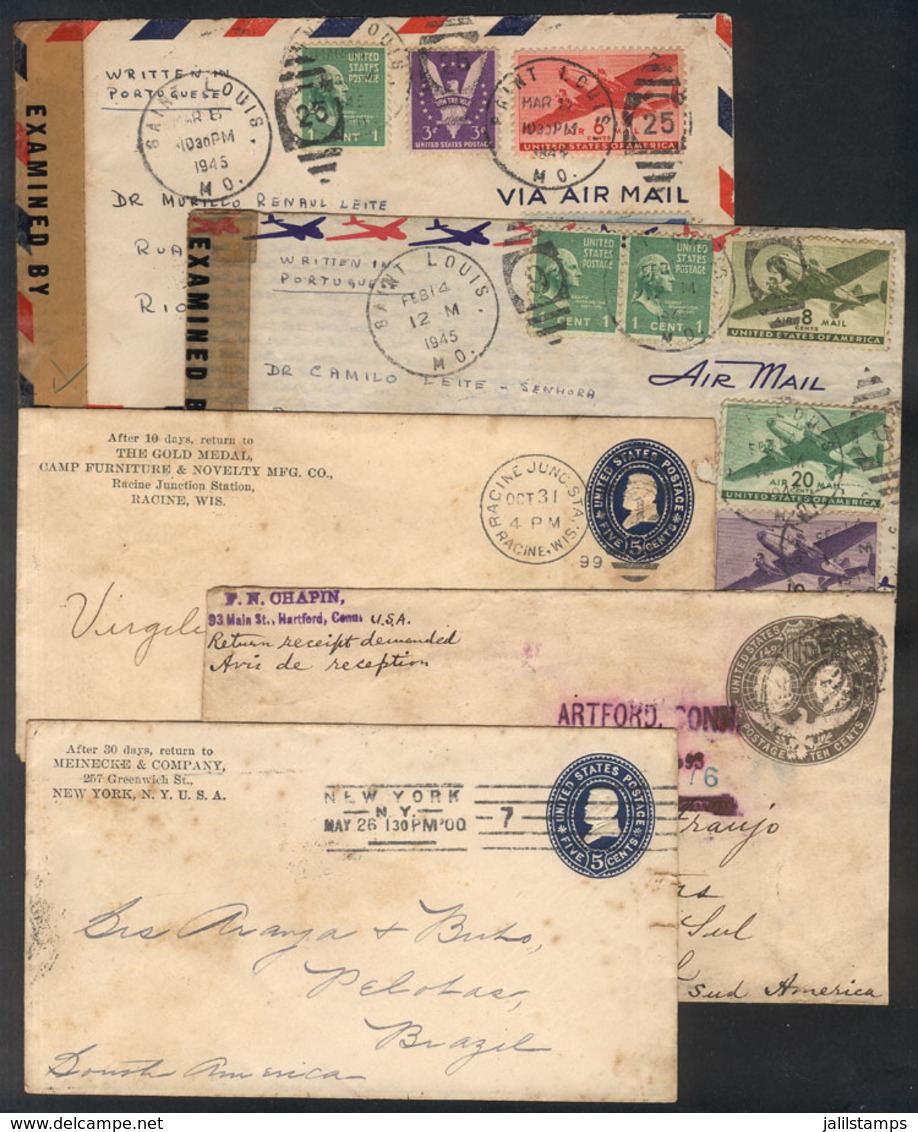 912 UNITED STATES: 5 Covers And Postal Stationeries Sent To Brazil Between 1899 And 1945, Some With Minor Faults, Intere - Storia Postale