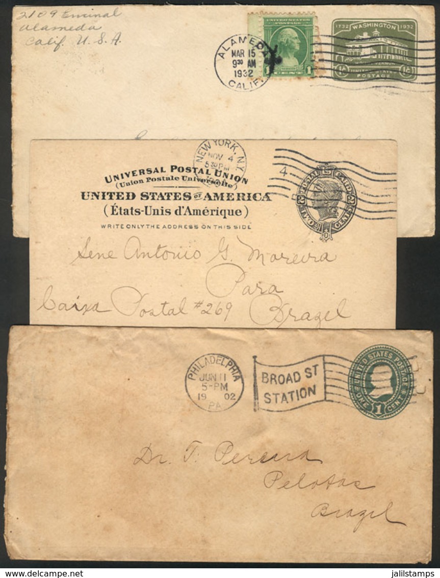 914 UNITED STATES: 3 Postal Stationeries Sent To Brazil Between 1902 And 1932, Low Start! - Poststempel