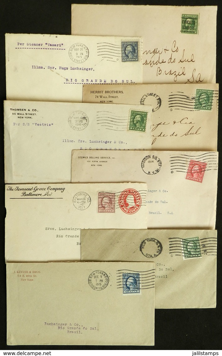 916 UNITED STATES: 14 Covers Sent To Brazil Between 1914 And 1917, Varied Postages Including An Interesting Precancelled - Poststempel