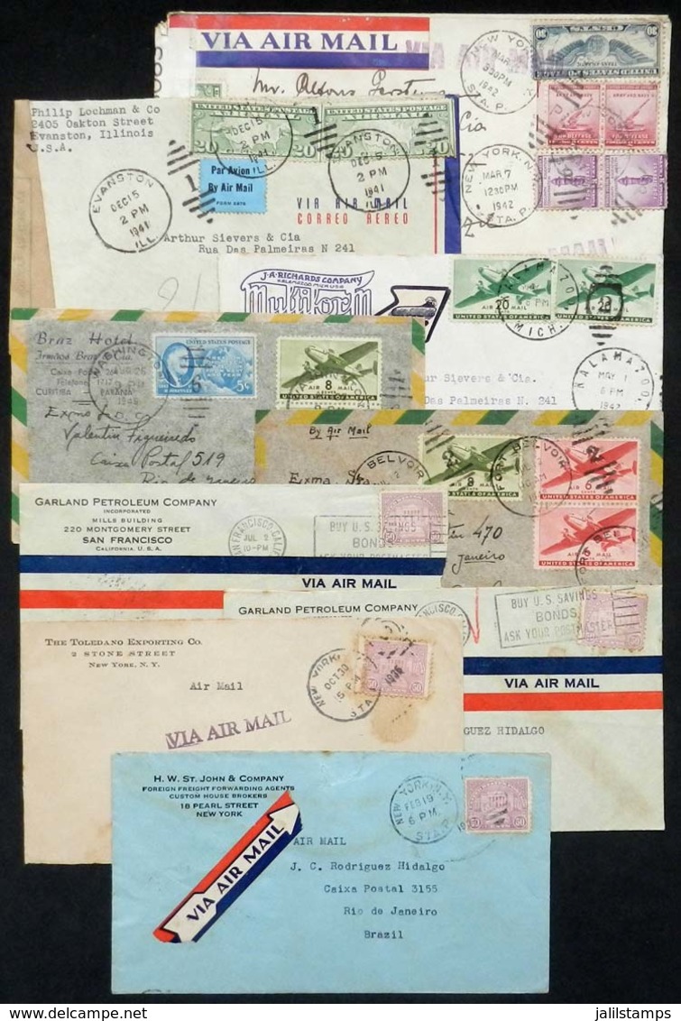 920 UNITED STATES: 9 Covers Sent To Brazil Between 1935 And 1946 With Interesting Postages, Some Censored, General Quali - Storia Postale