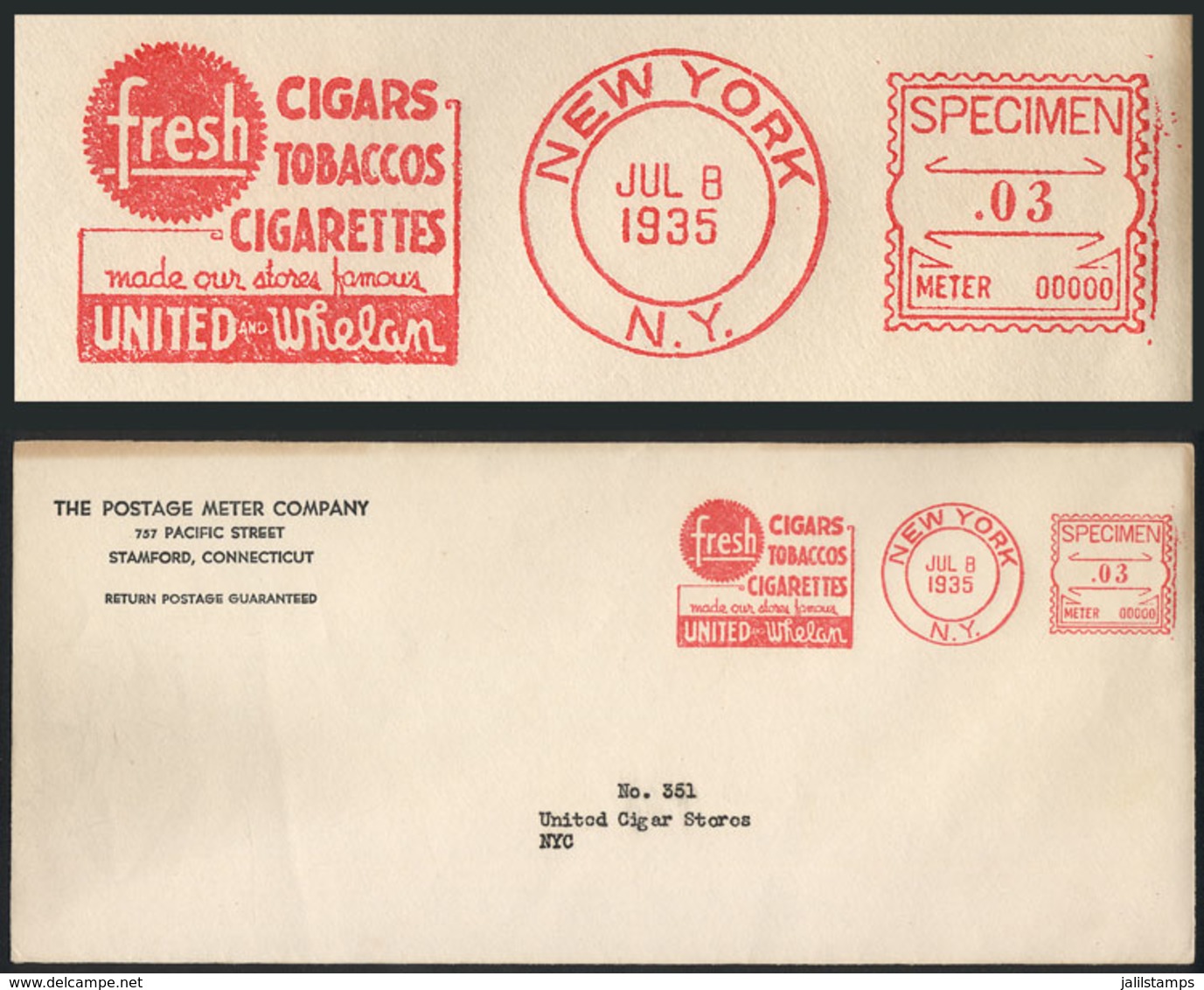 921 UNITED STATES: Cover With SPECIMEN Of Machine Cancel With Advertising Slogan, Topic CIGARETTES, TOBACCO, VF Quality, - Poststempel