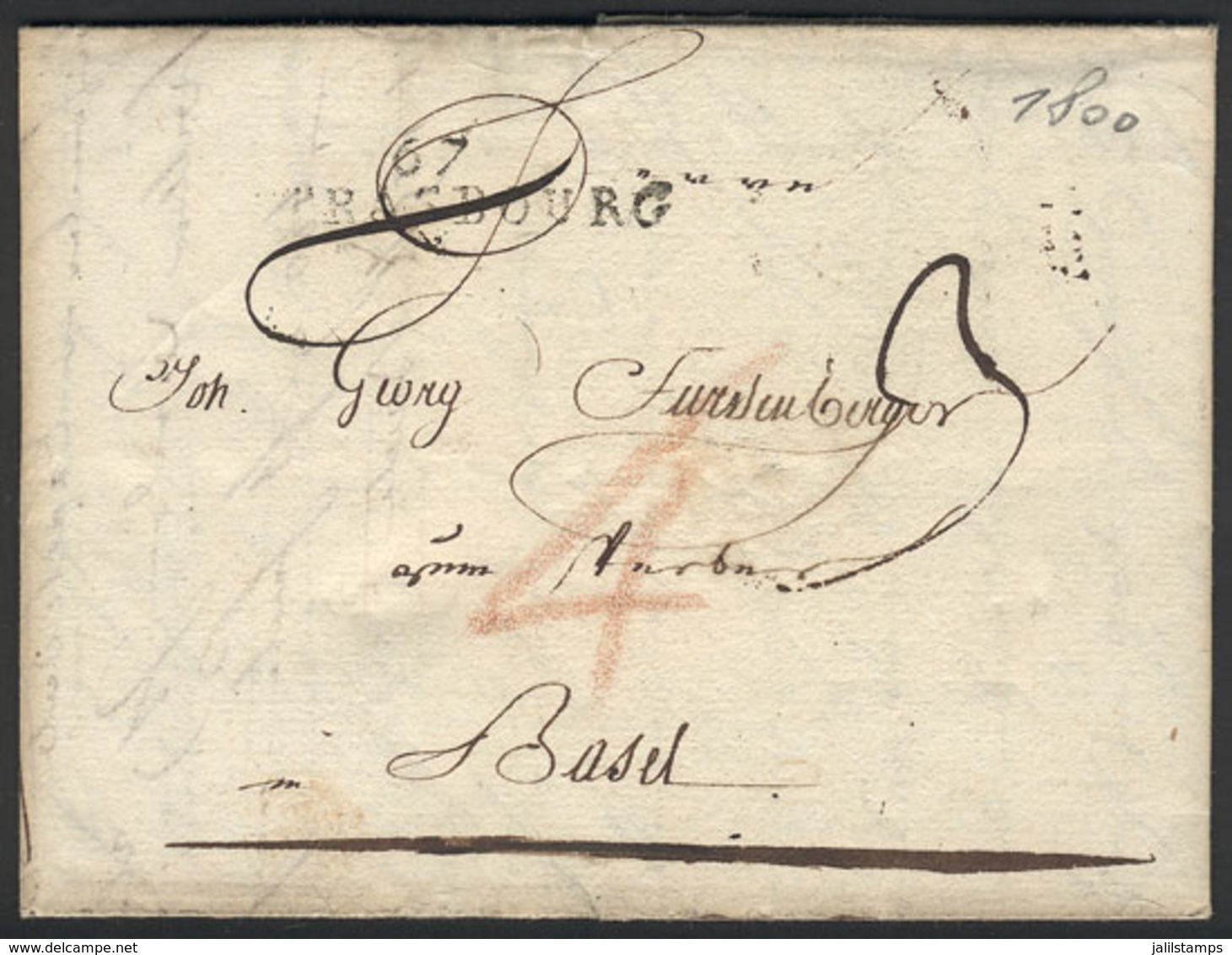 932 FRANCE: Entire Letter Sent From STRASBOURG To Basel On 23/JUN/1800, VF And Interesting! - Otros & Sin Clasificación