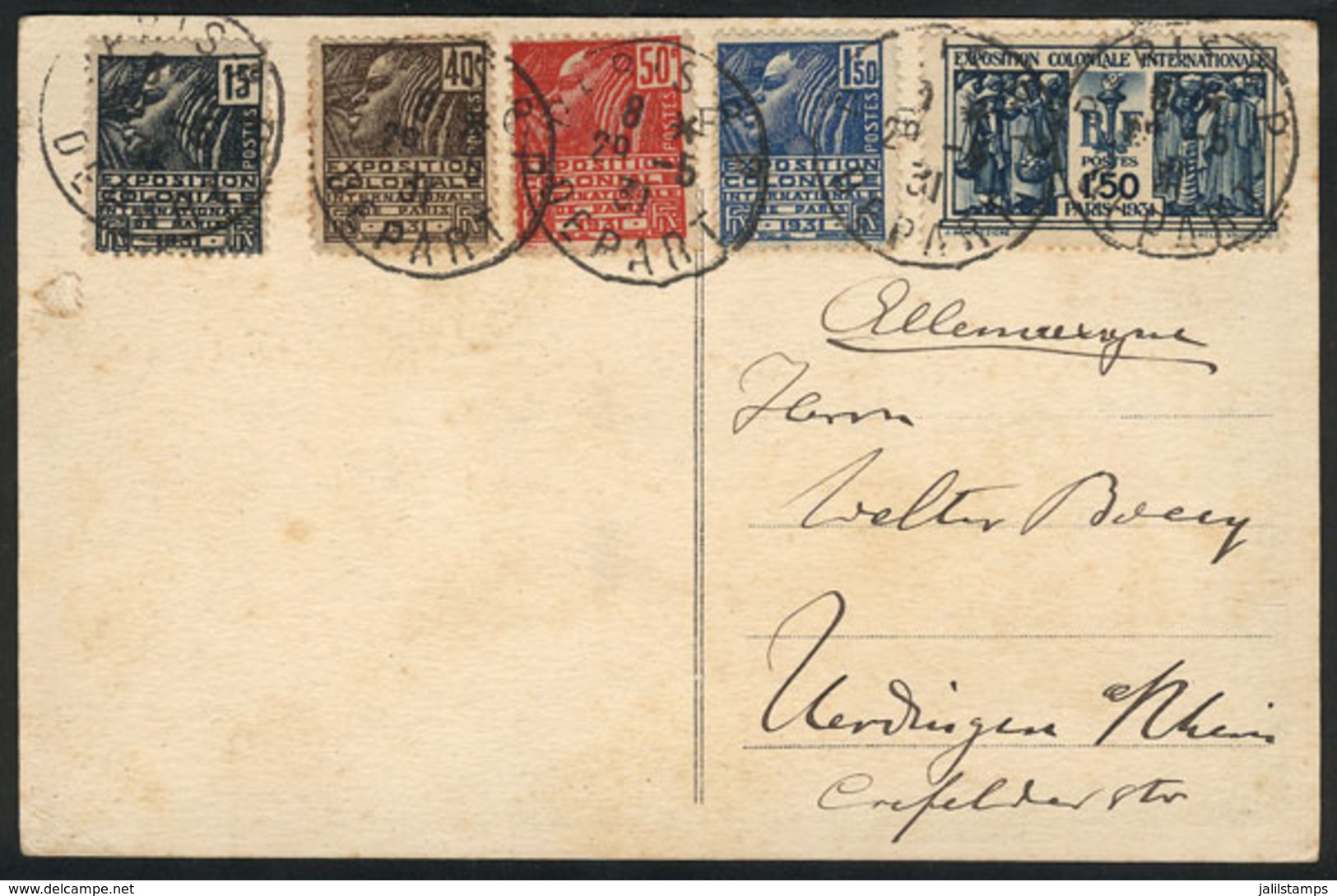 946 FRANCE: PC Sent To Germany On 29/MAY/1931, Franked With The Complete Set Sc.258/262 (Colonial Exposition), VF Qualit - Altri & Non Classificati