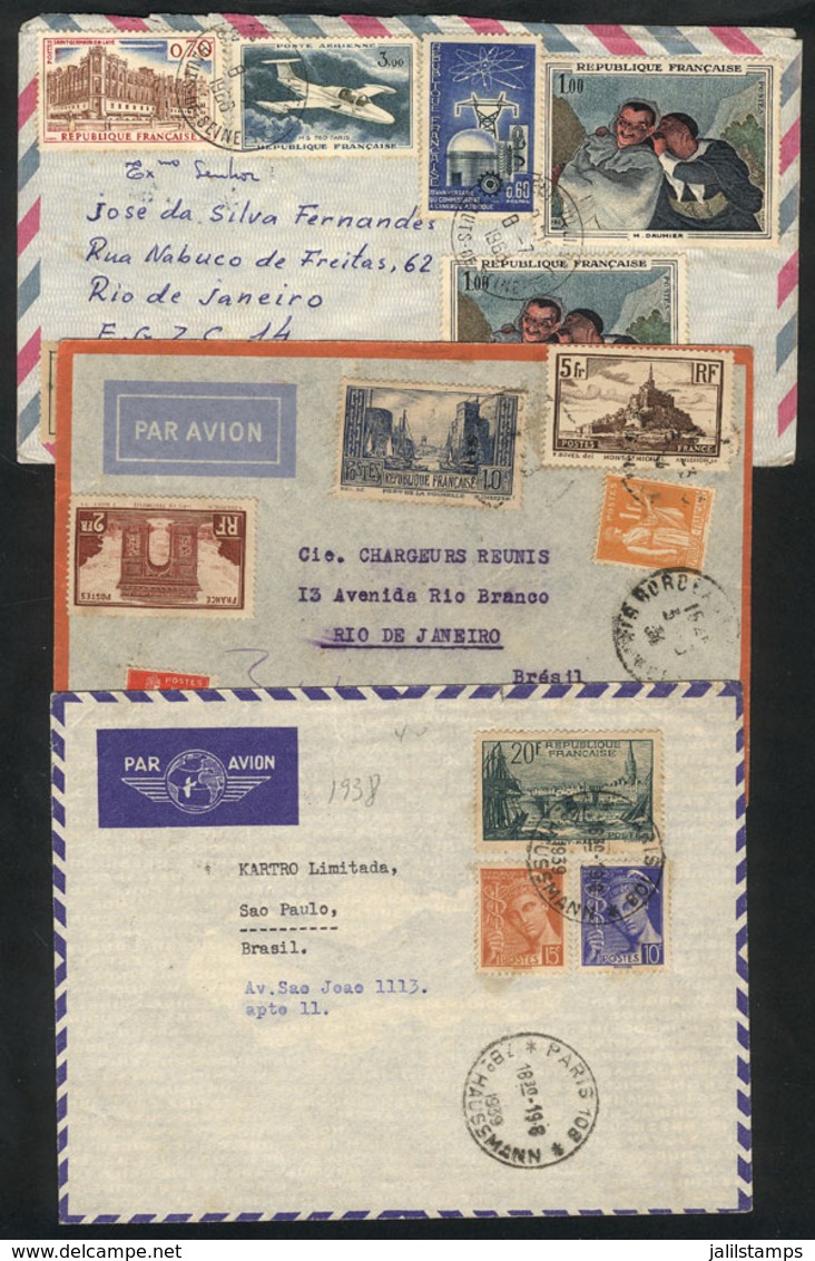 955 FRANCE: 3 Airmail Covers Sent To Brazil Between 1934 And 1968 With Nice Postages, VF General Quality! - Sonstige & Ohne Zuordnung