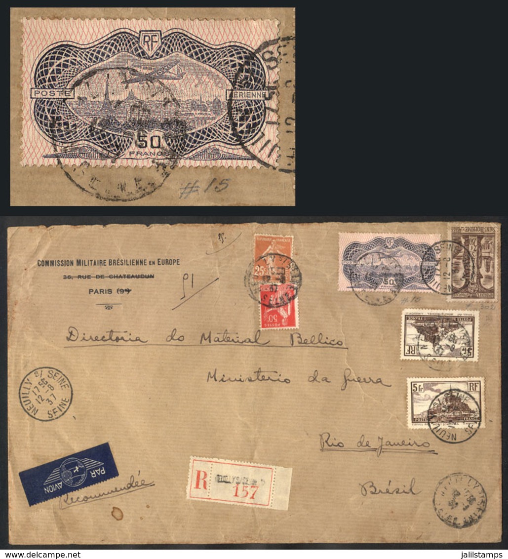 957 FRANCE: Registered Airmail Cover Sent From Neully S/Seine To Rio De Janeiro On 12/JUN/1937 With Spectacular Franking - Altri & Non Classificati