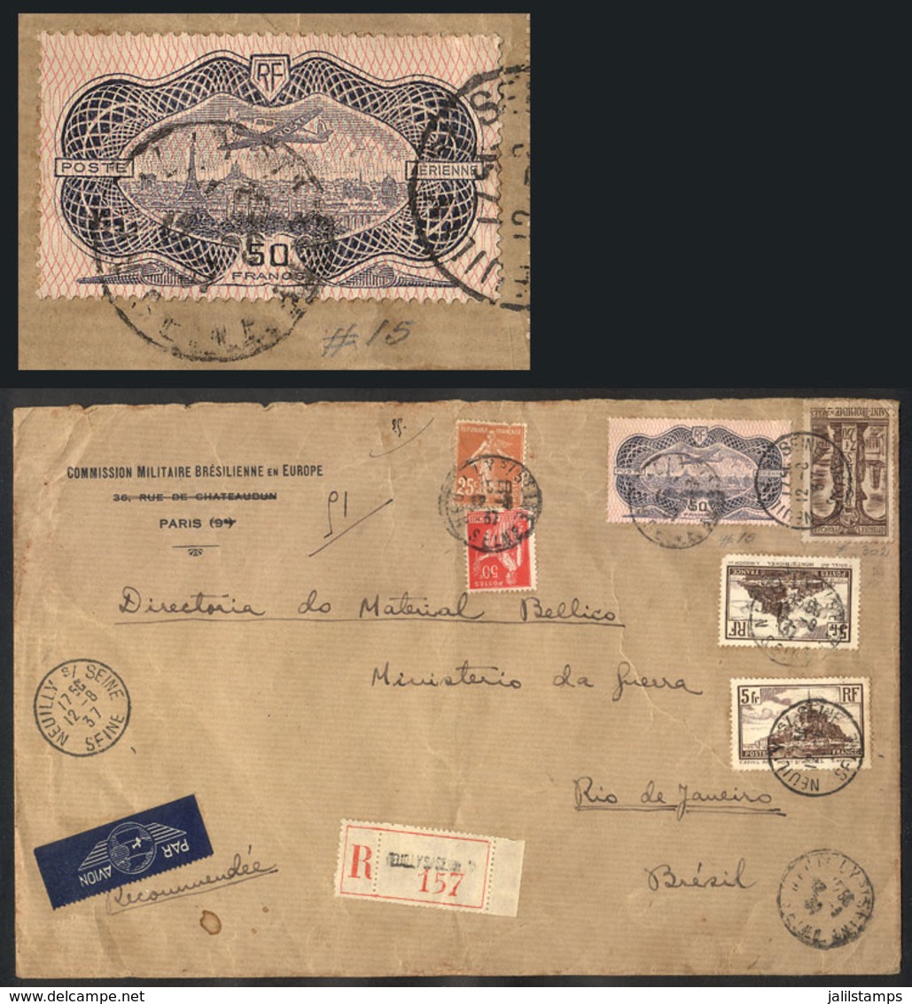 957 FRANCE: Registered Airmail Cover Sent From Neully S/Seine To Rio De Janeiro On 12/JUN/1937 With Spectacular Franking - Other & Unclassified