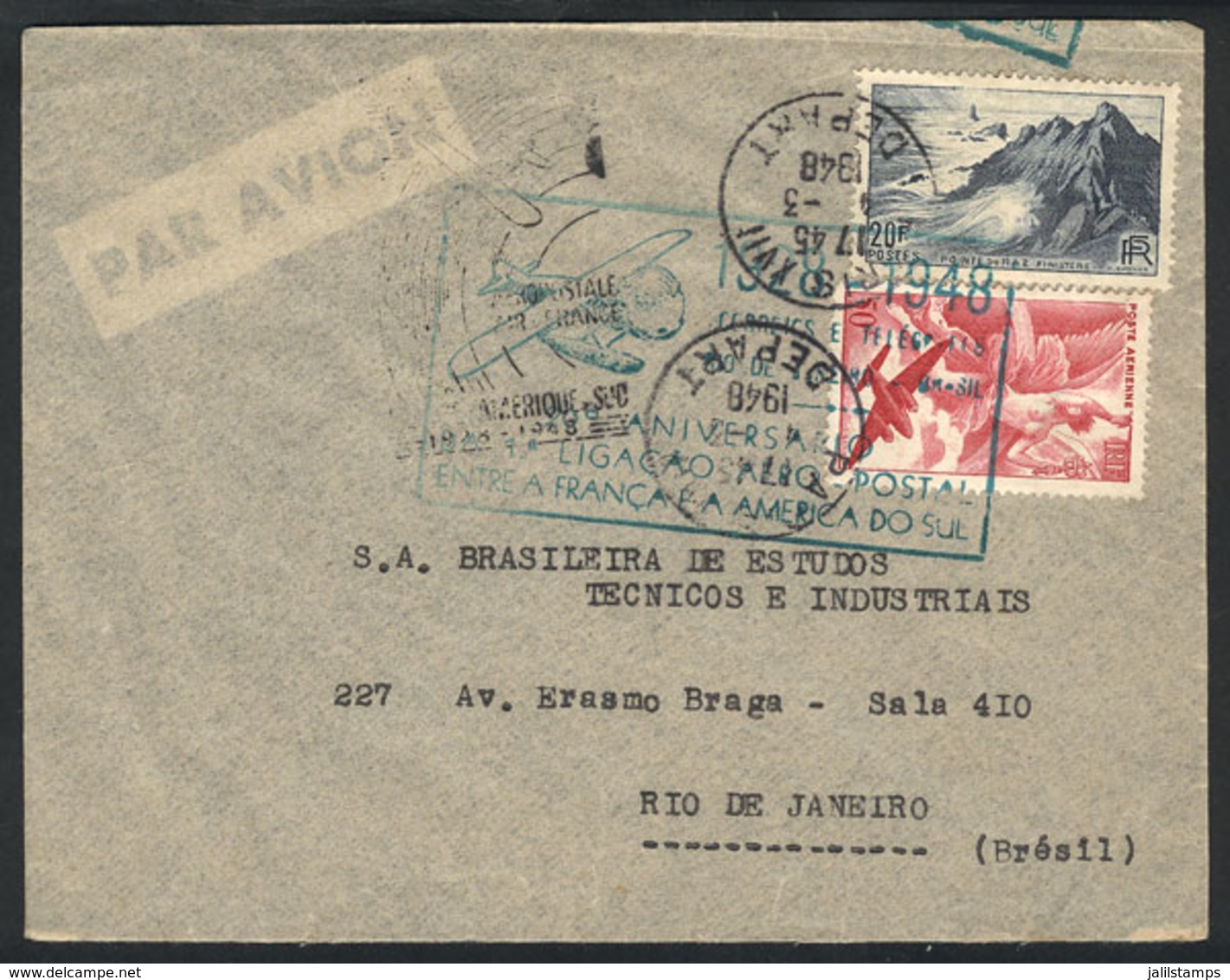 963 FRANCE: 4/MAR/1948 Paris - Rio De Janeiro: Special Flight Commemorating The 20th Anniversary Of The First Airmail Be - Altri & Non Classificati