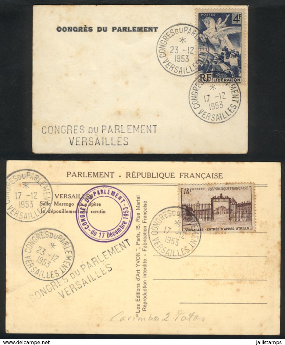 967 FRANCE: Cover And Postcard With Special Cancel CONGRES DU PARLAMENT - VERSAILLES - 23/DE/1953, Light Spots, Interest - Otros & Sin Clasificación