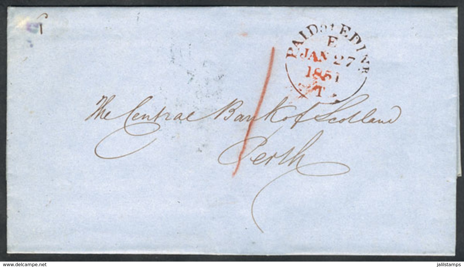 985 GREAT BRITAIN: Entire Letter Sent From EDINBURGH To Perth On 27/JA/1851, With Rimless Datestamp "PAID AT EDINr. - E  - Officials