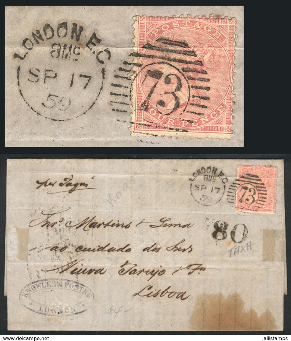 989 GREAT BRITAIN: Entire Letter Sent From London To Lisboa On 17/SE/1859 Franked With 4p., With Some Age Spots, Low Sta - Servizio