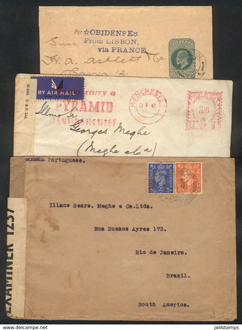 993 GREAT BRITAIN: 2 Covers And 1 Wrapper Sent To Brazil Between 1905 And 1942, Interesting! - Servizio