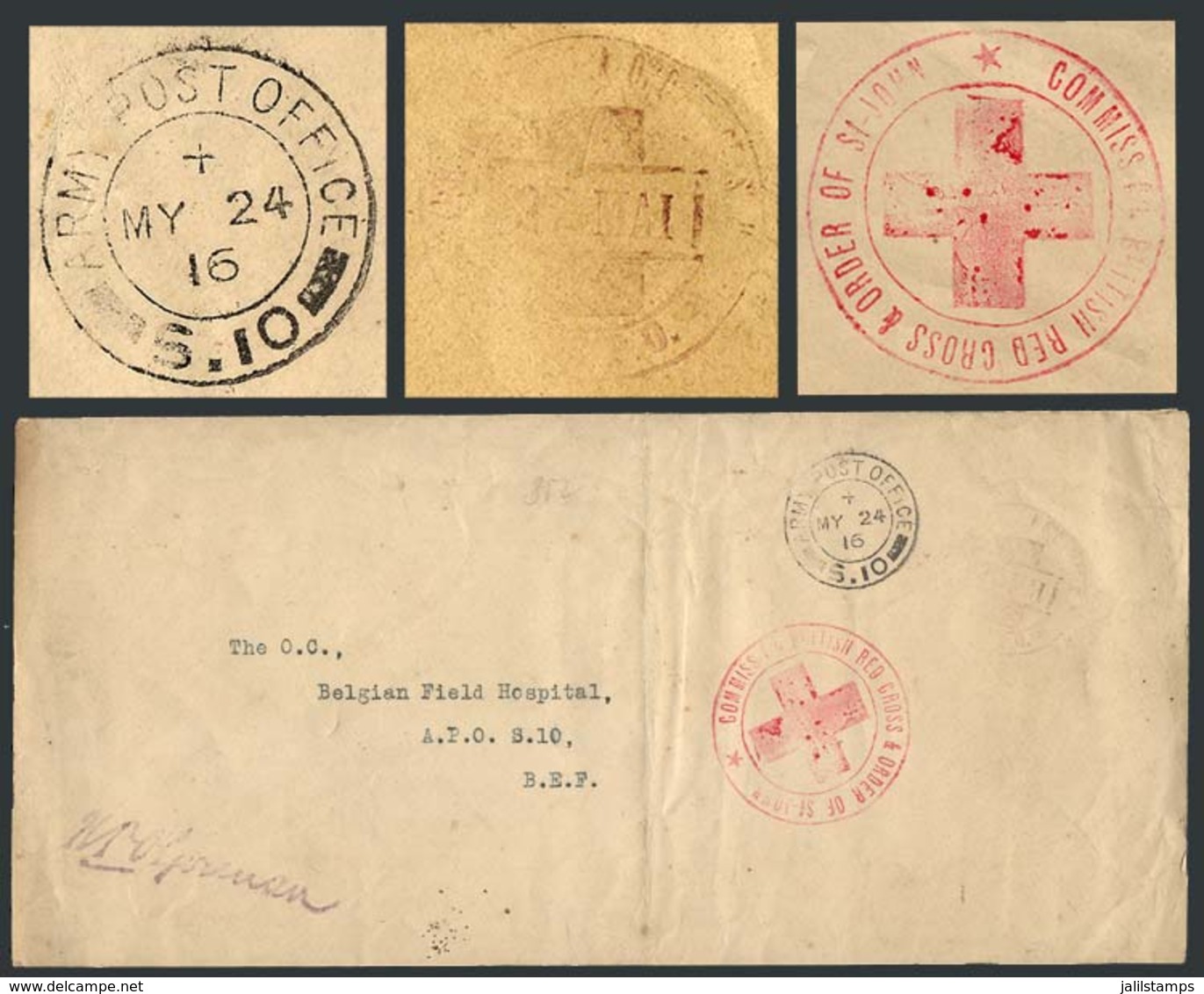 995 GREAT BRITAIN: Interesting RED CROSS Cover Posted On 24/MAY/1916 Via The Army Post, Very Interesting! - Oficiales