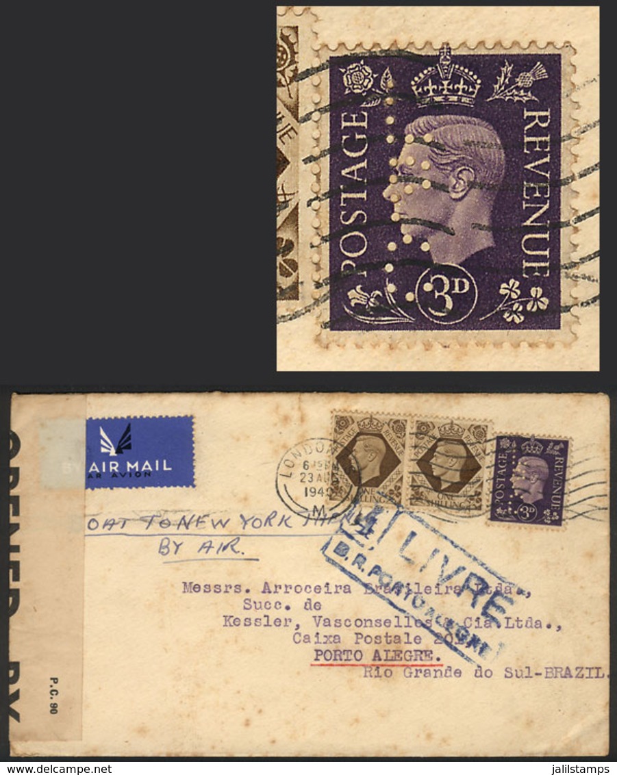 1000 GREAT BRITAIN: Airmail Cover Sent From London To Brazil On 23/AU/1940 With British And Brazilian Censors. The 3p. S - Servizio